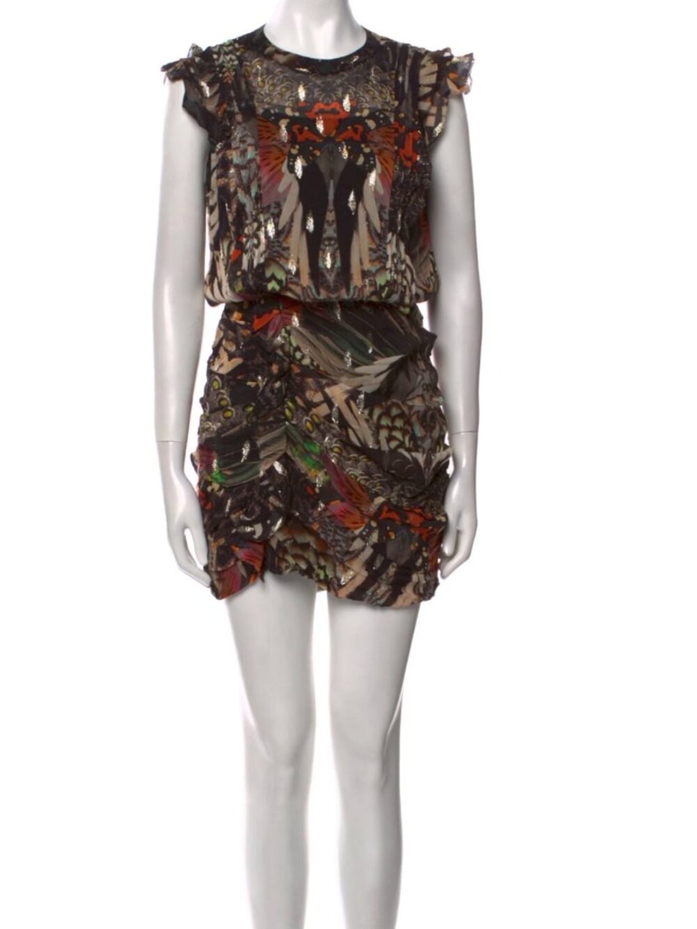 AllSaints NWT Butterfly Print Ruched Draped Mini Dress Black Multicolor Size 8
